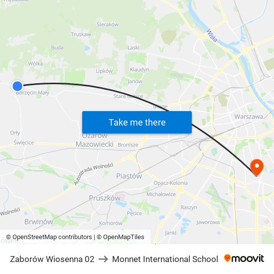 Zaborów Wiosenna 02 to Monnet International School map