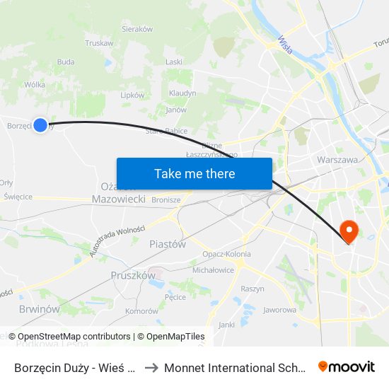 Borzęcin Duży - Wieś 02 to Monnet International School map