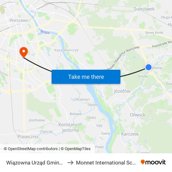 Wiązowna Urząd Gminy 02 to Monnet International School map