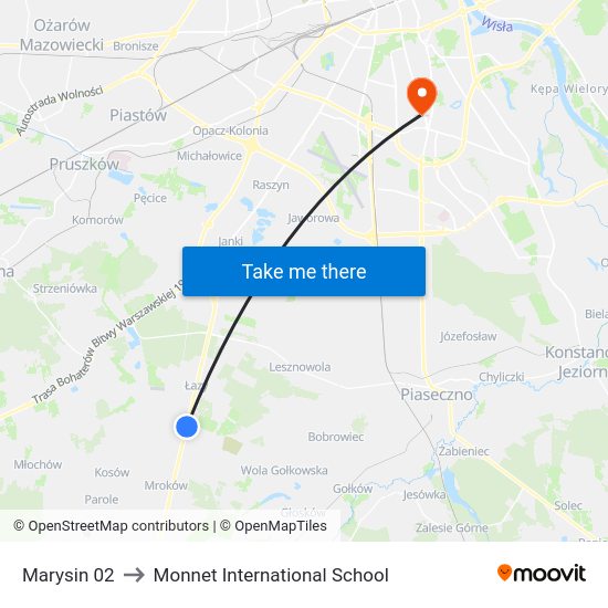 Marysin to Monnet International School map