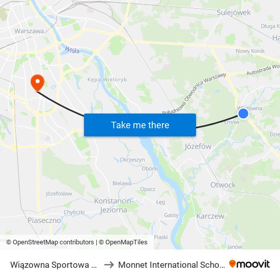 Wiązowna Sportowa to Monnet International School map