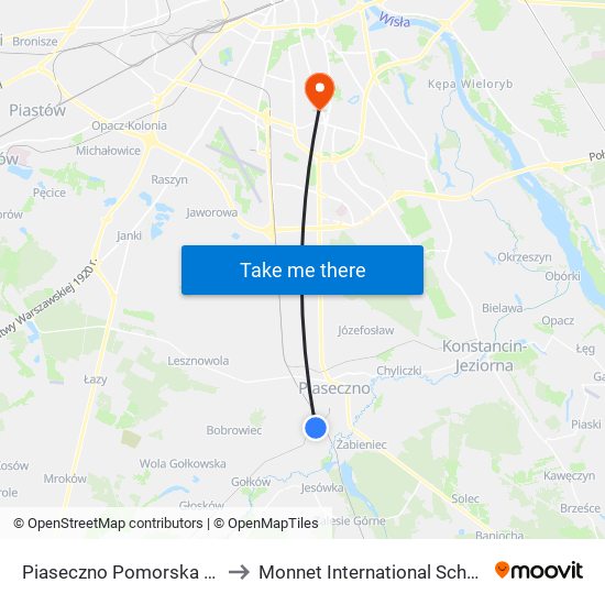 Piaseczno Pomorska 01 to Monnet International School map