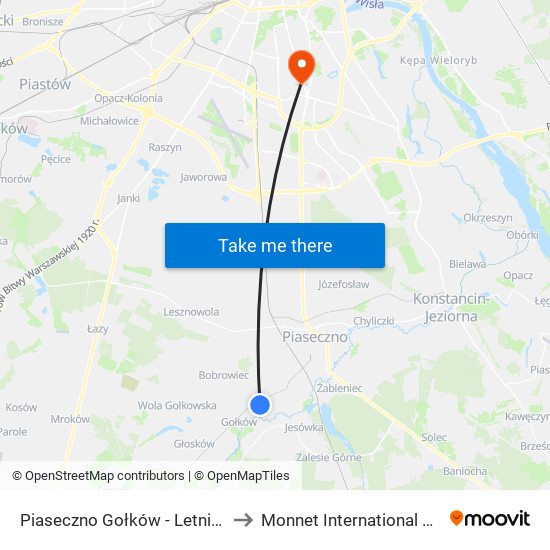 Piaseczno Gołków - Letnisko 01 to Monnet International School map