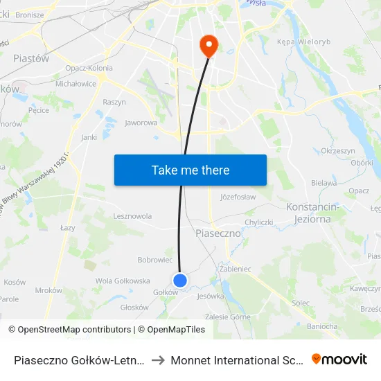 Piaseczno Gołków - Letnisko to Monnet International School map