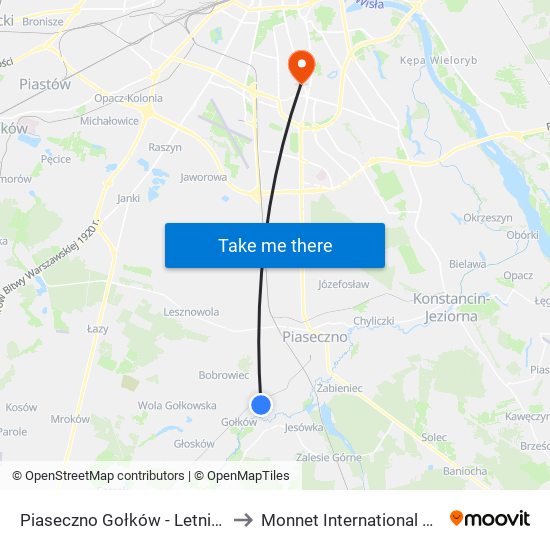 Piaseczno Gołków-Letnisko to Monnet International School map