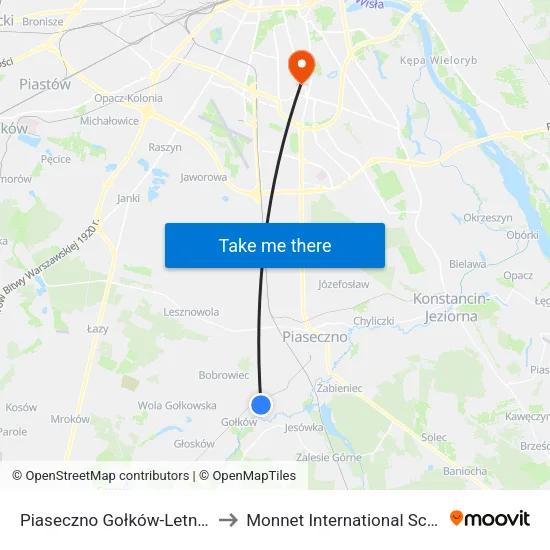 Piaseczno Gołków - Letnisko to Monnet International School map