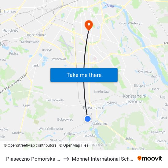 Piaseczno Pomorska 02 to Monnet International School map