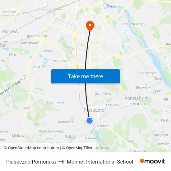 Piaseczno Pomorska to Monnet International School map