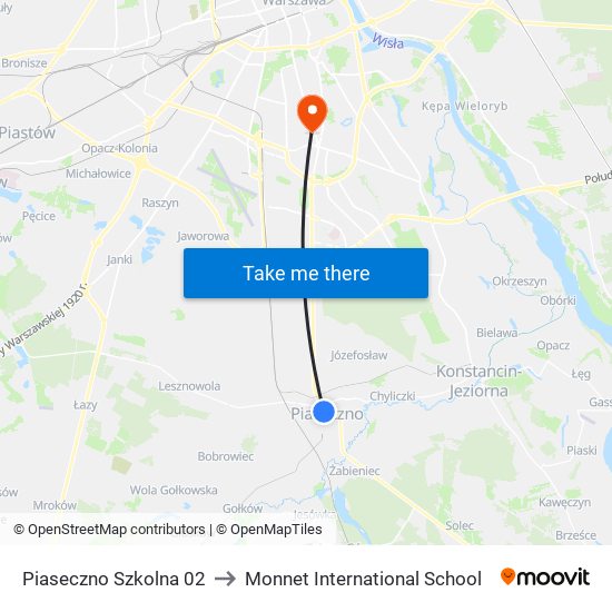 Piaseczno Szkolna 02 to Monnet International School map