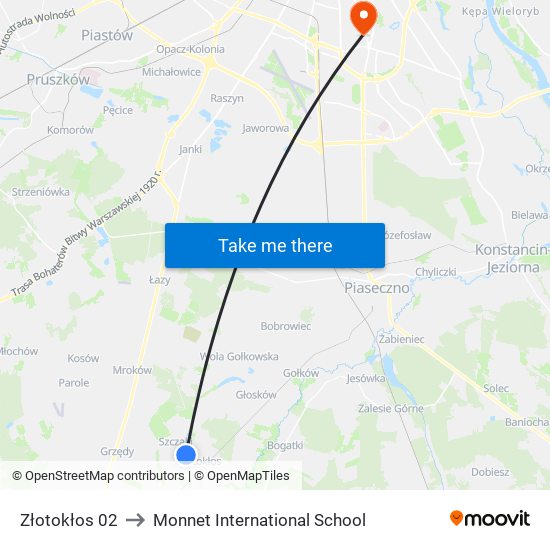 Złotokłos 02 to Monnet International School map