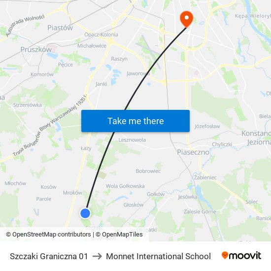 Szczaki Graniczna 01 to Monnet International School map