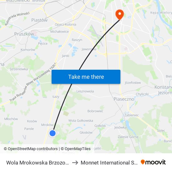 Wola Mrokowska Brzozowa 01 to Monnet International School map