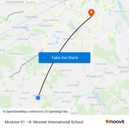 Mroków 01 to Monnet International School map