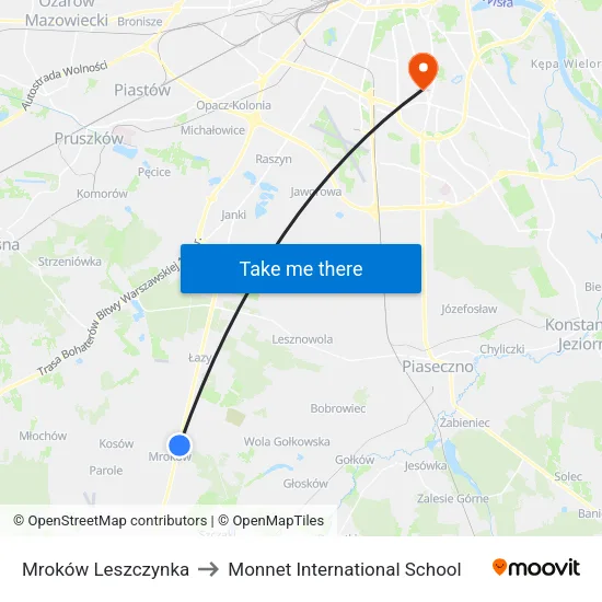 Mroków Leszczynka to Monnet International School map