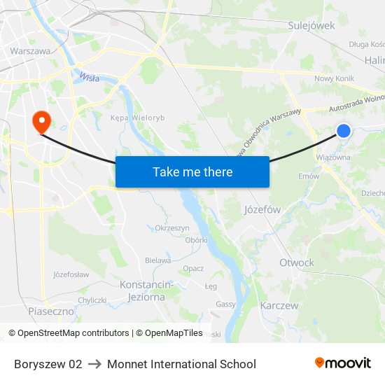 Stefanówka Boryszew to Monnet International School map