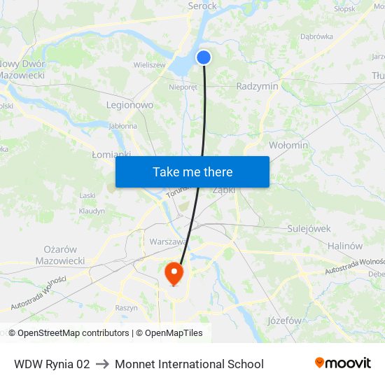 Białobrzegi Amw Rewita to Monnet International School map