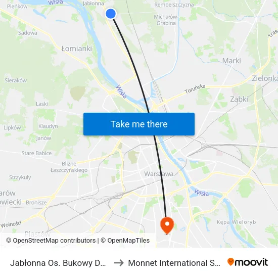 Jabłonna Os. Bukowy Dworek to Monnet International School map