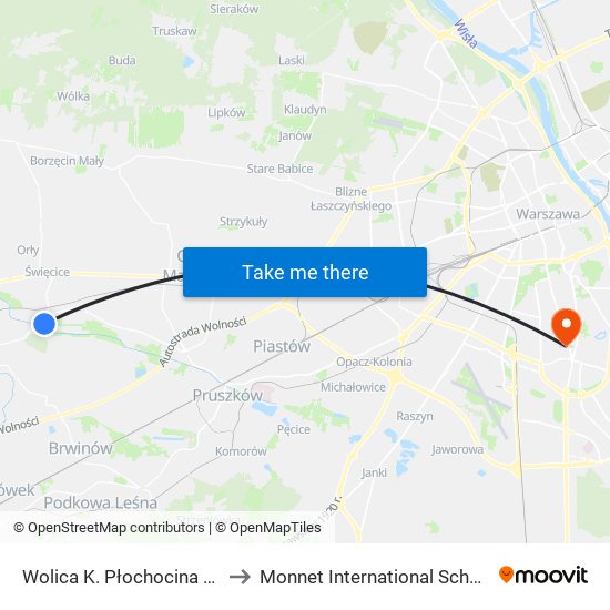 Wolica K. Płochocina 01 to Monnet International School map