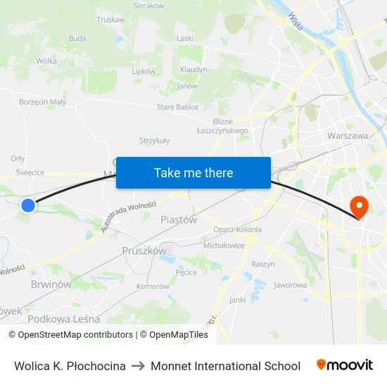 Wolica K. Płochocina to Monnet International School map