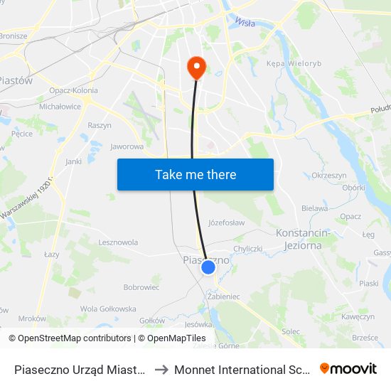 Piaseczno Urząd Miasta to Monnet International School map