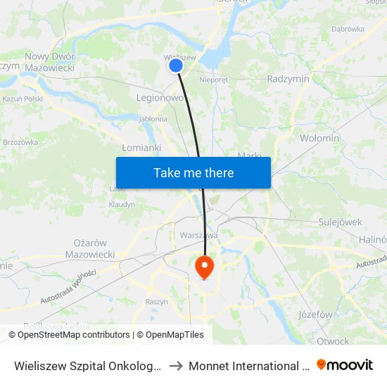 Wieliszew Szpital Onkologiczny 01 to Monnet International School map