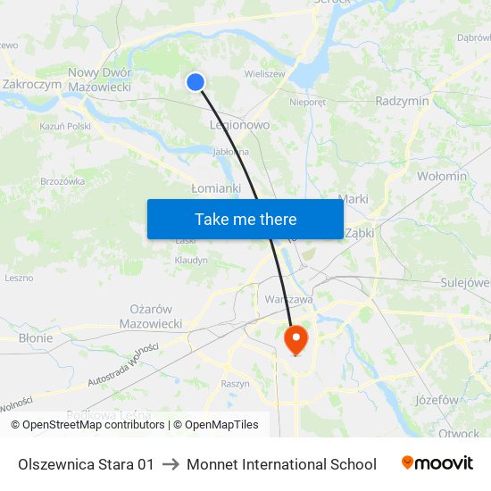 Olszewnica Stara 01 to Monnet International School map