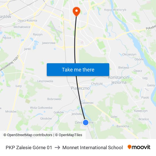 PKP Zalesie Górne 01 to Monnet International School map