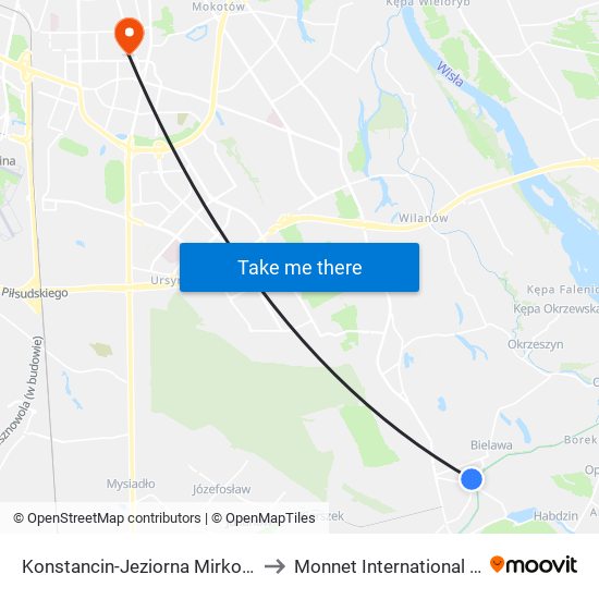 Konstancin-Jeziorna Mirkowska 01 to Monnet International School map