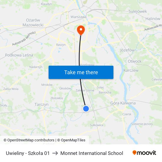 Uwieliny - Szkoła 01 to Monnet International School map