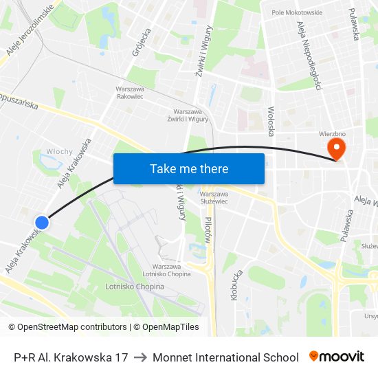 P+R Al. Krakowska 17 to Monnet International School map