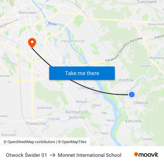 Otwock Świder 01 to Monnet International School map