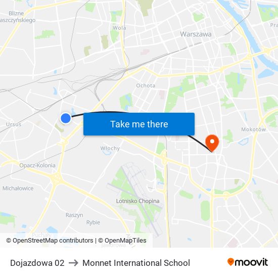 Dojazdowa 02 to Monnet International School map