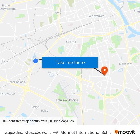 Zajezdnia Kleszczowa 01 to Monnet International School map