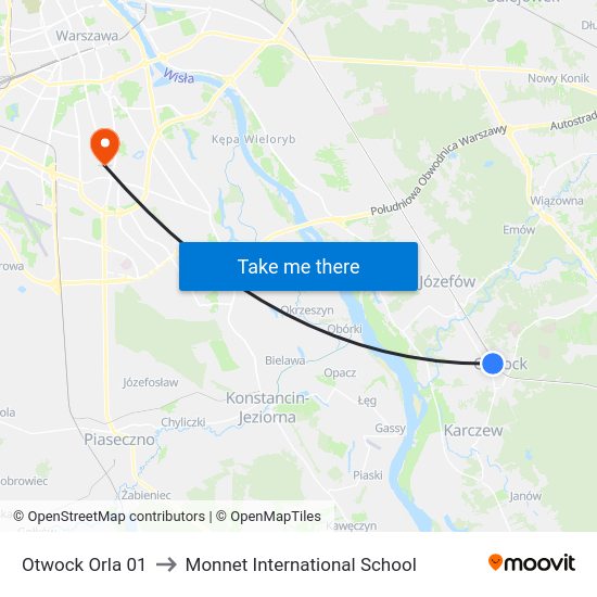 Otwock Orla to Monnet International School map