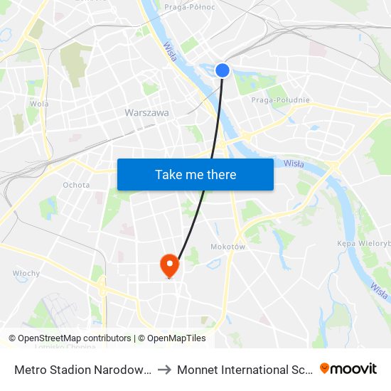 Metro Stadion Narodowy 02 to Monnet International School map