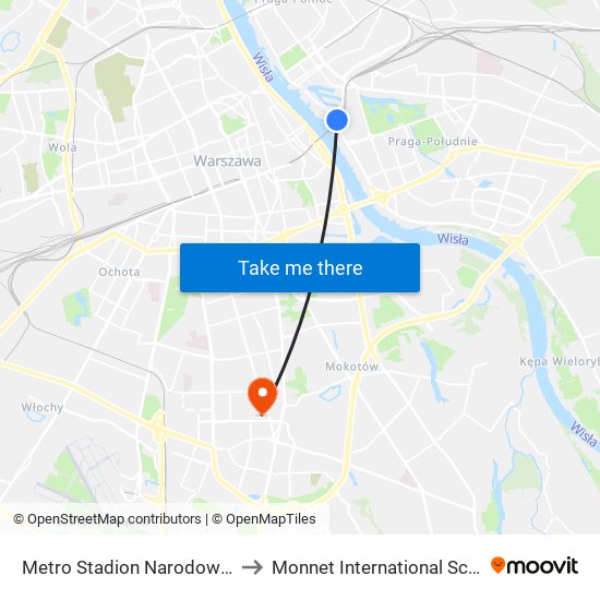 Metro Stadion Narodowy to Monnet International School map