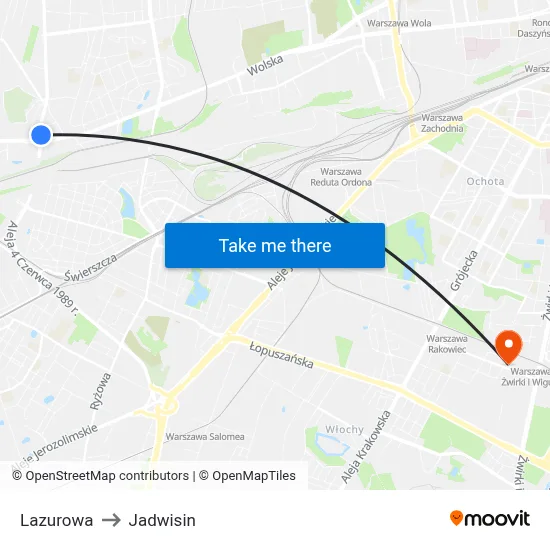 Lazurowa to Jadwisin map