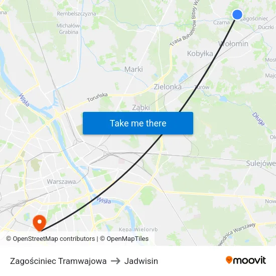 Zagościniec Tramwajowa to Jadwisin map