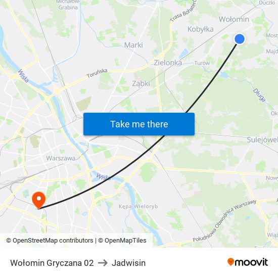 Wołomin Gryczana to Jadwisin map