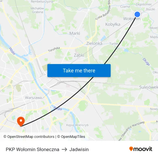 PKP Wołomin Słoneczna to Jadwisin map