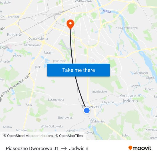 Piaseczno Dworcowa 01 to Jadwisin map