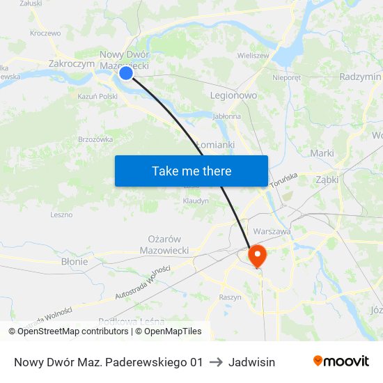 Nowy Dwór Maz. Paderewskiego 01 to Jadwisin map