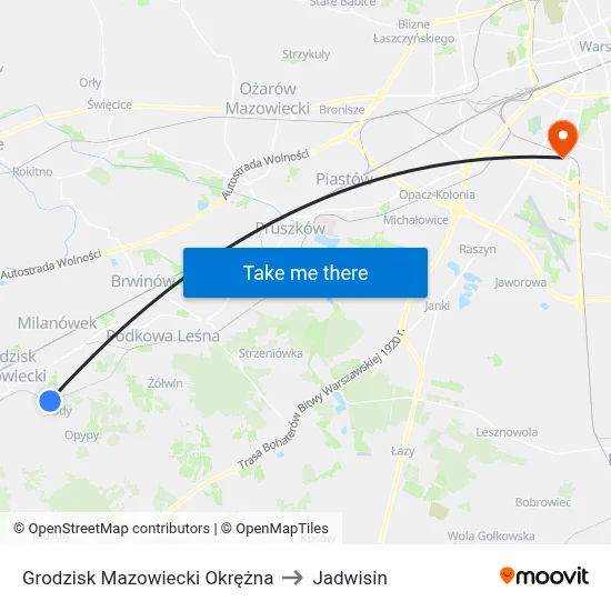 Grodzisk Mazowiecki Okrężna to Jadwisin map