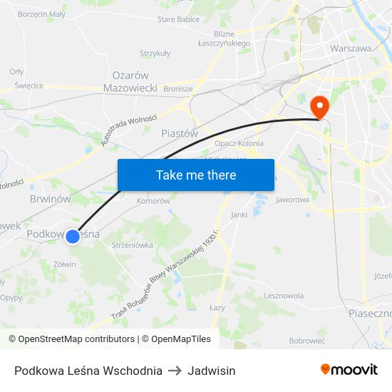 Podkowa Leśna Wschodnia to Jadwisin map