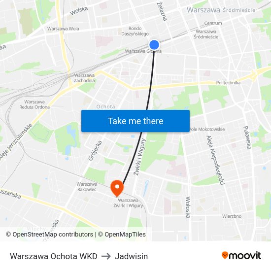 Warszawa Ochota WKD to Jadwisin map