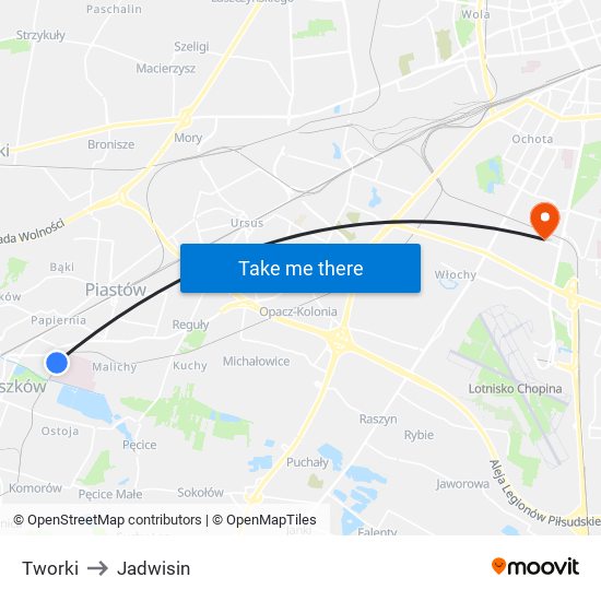 Tworki to Jadwisin map