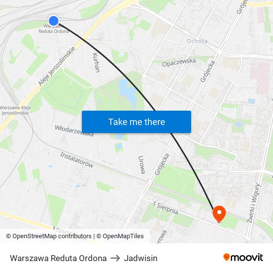 Warszawa Reduta Ordona to Jadwisin map