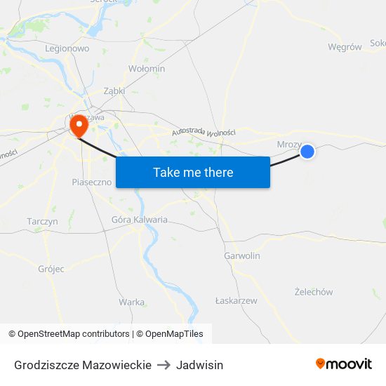 Grodziszcze Mazowieckie to Jadwisin map