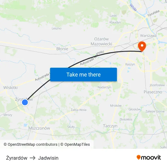 Żyrardów to Jadwisin map