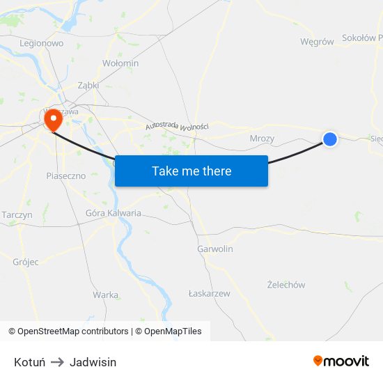 Kotuń to Jadwisin map